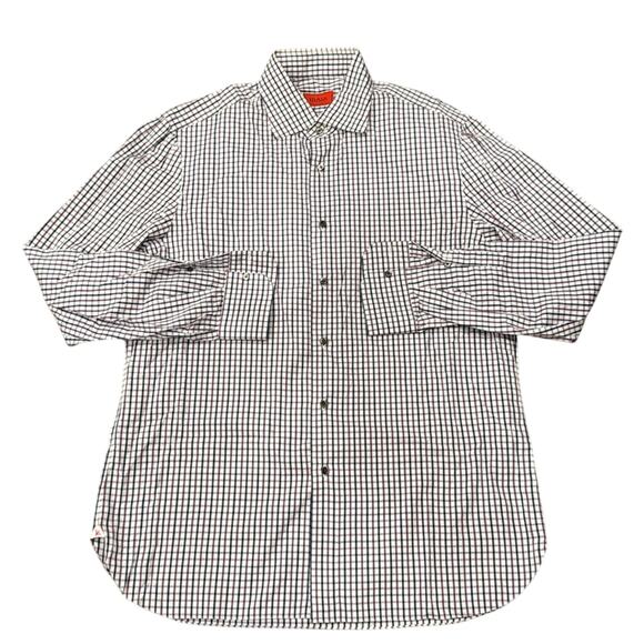 ISAIA Men's Cotton Dress Shirt White Purple Navy Size US 17/EU 43 - Picture 1 of 7